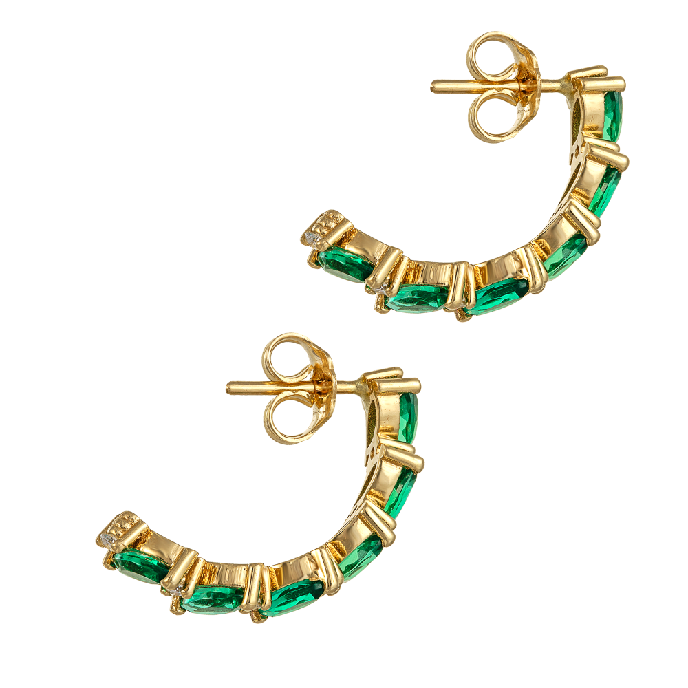 Χρυσοί Κρίκοι με Σμαράγδια και Διαμάντια