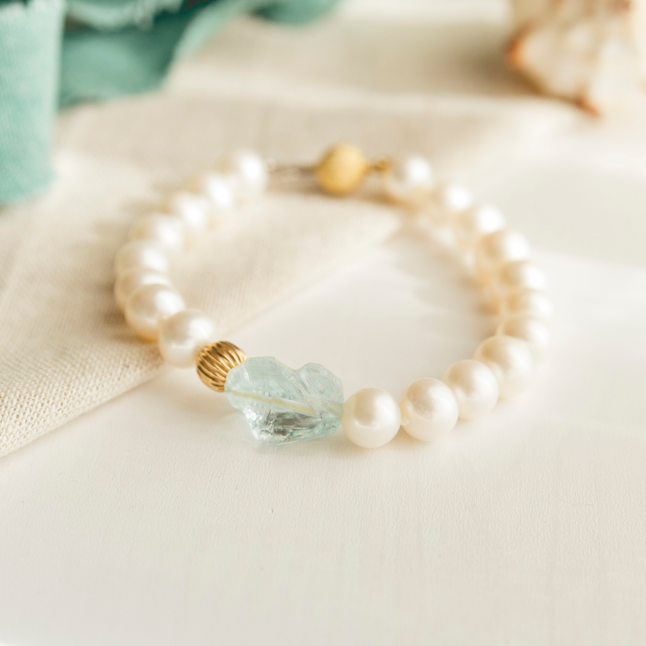 Βραχιόλι Μαργαριταρένιο με Aquamarine