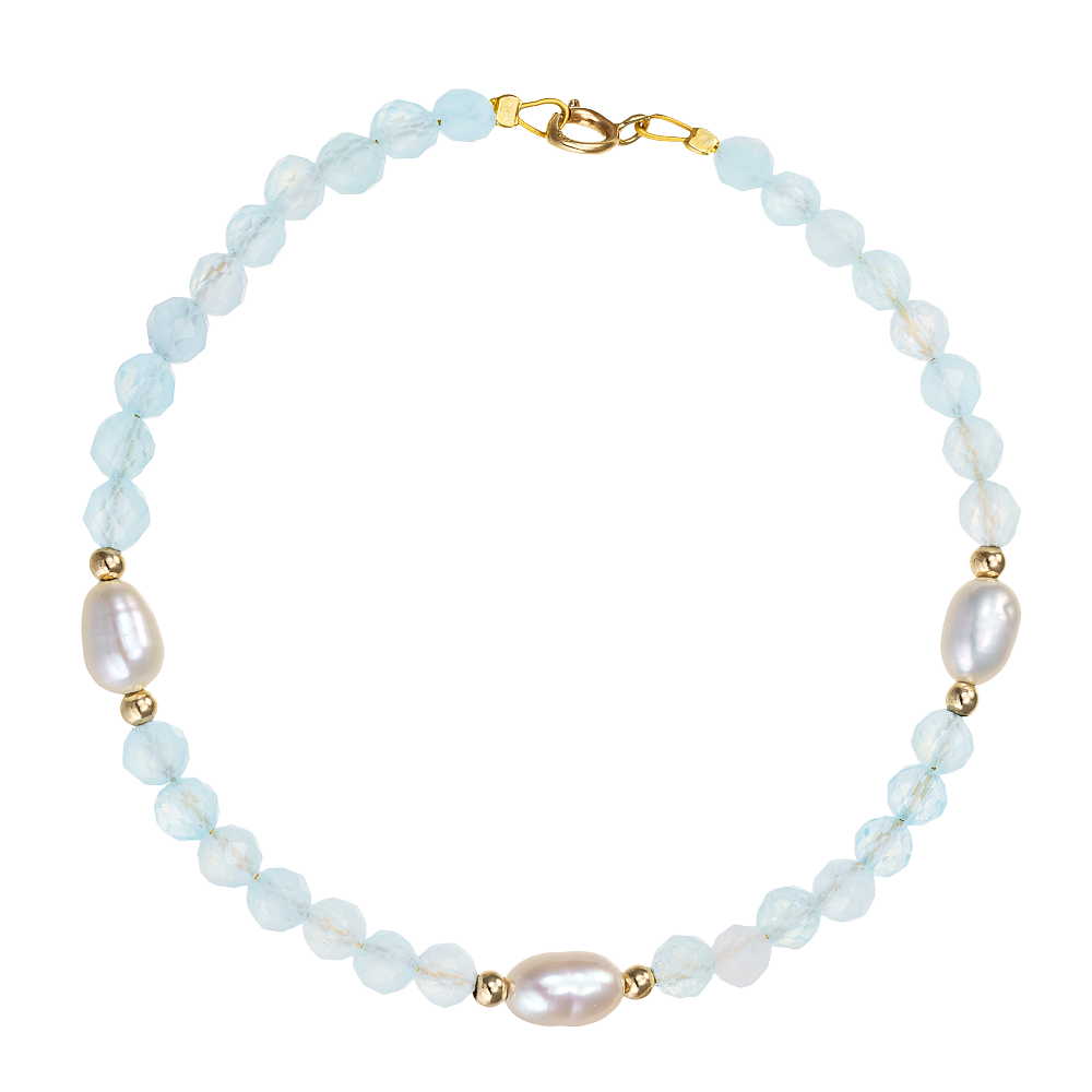 Βραχιόλι Γυναικείο με Aquamarine και Μαργαριτάρια