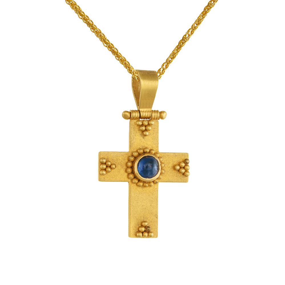 Βυζαντινός Σταυρός 18 Καρατίων με Lapis Lazuli