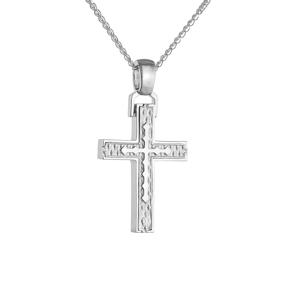 Λευκόχρυσος Σταυρός Διπλής Όψεως με Εσταυρωμένο 