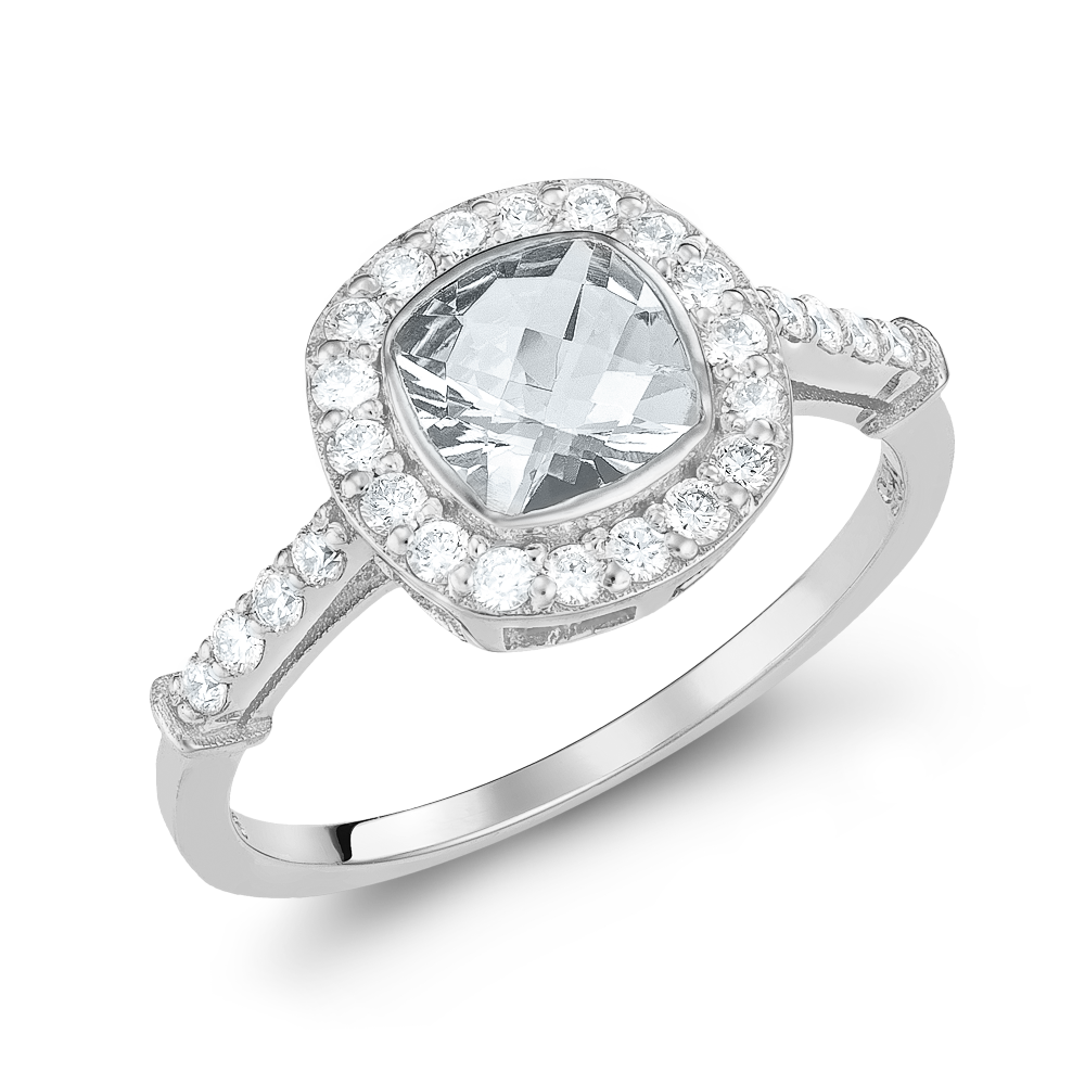 Δαχτυλίδι Ροζέτα με Λευκό Ζαφείρι Cushion Cut και Διαμάντια