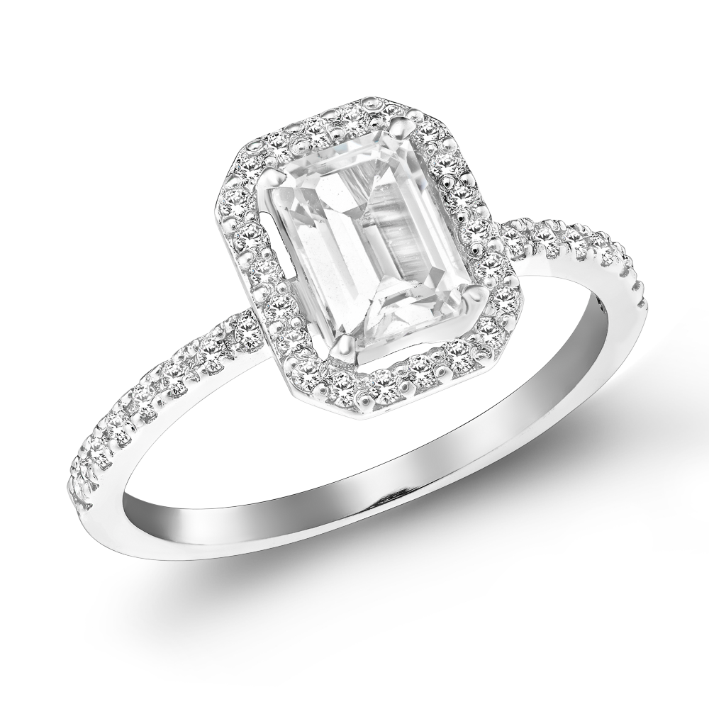 Μονόπετρο Emerald Cut Ζαφείρι με Διαμάντια