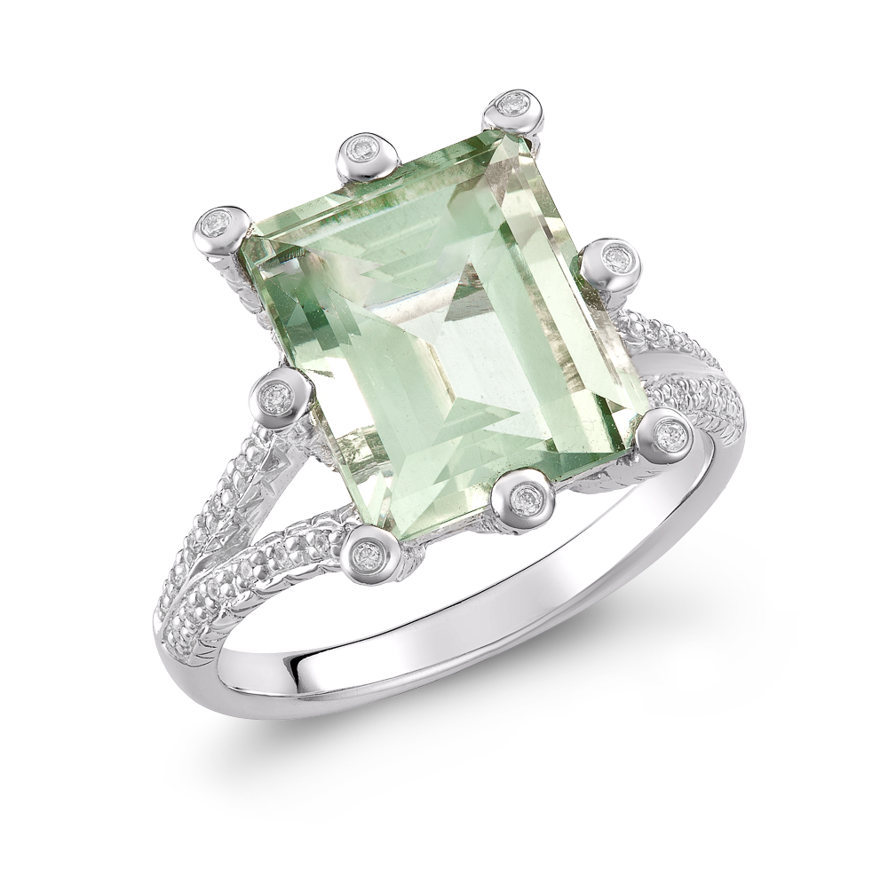 Δαχτυλίδι με Emerald Cut Πράσινο Χαλαζία και Διαμάντια