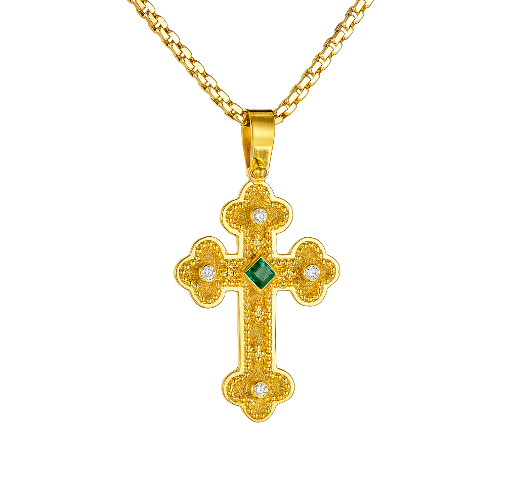 Βυζαντινός Σταυρός με Σμαράγδι και Διαμάντια