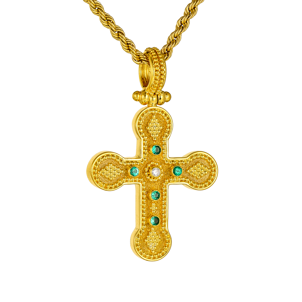 Βυζαντινός Σταυρός με Σμαράγδια και Διαμάντι