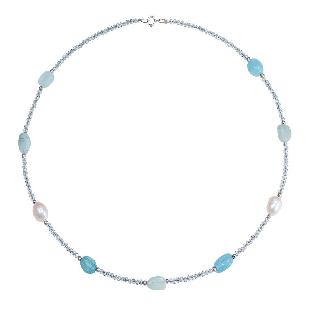 Κολιέ με Aquamarine και Μαργαριτάρια