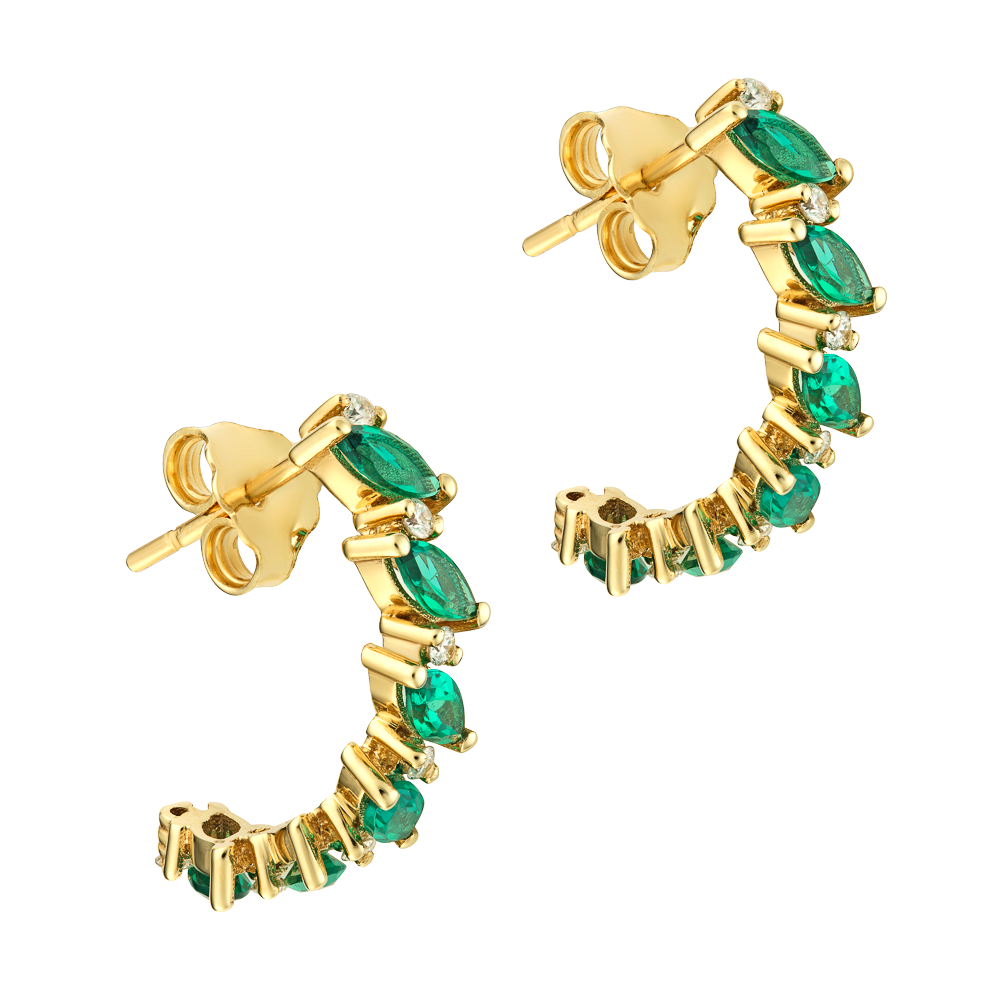 Χρυσοί Κρίκοι με Σμαράγδια και Διαμάντια