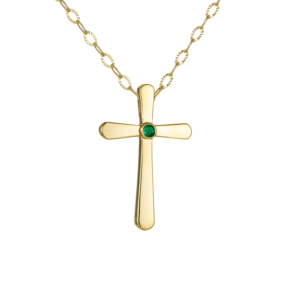 Σταυρός Χρυσός με Σμαράγδι