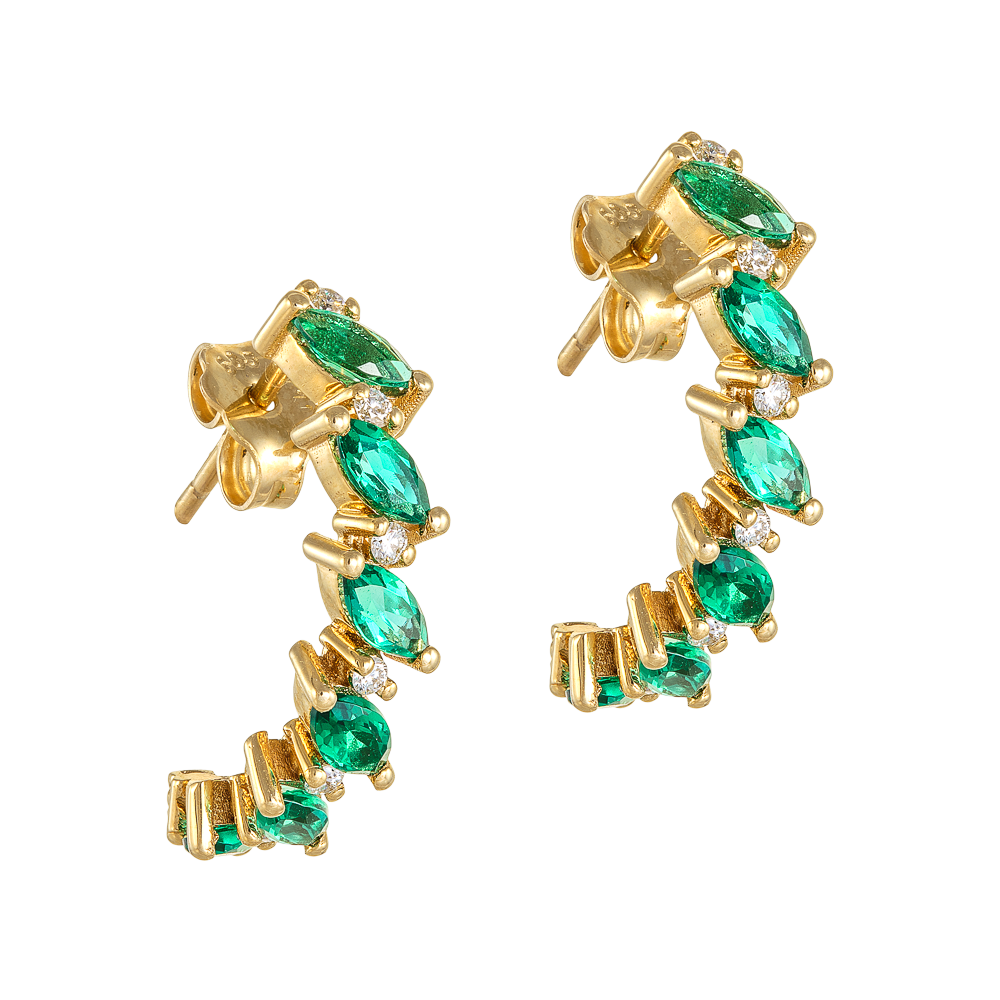 Χρυσοί Κρίκοι με Σμαράγδια και Διαμάντια