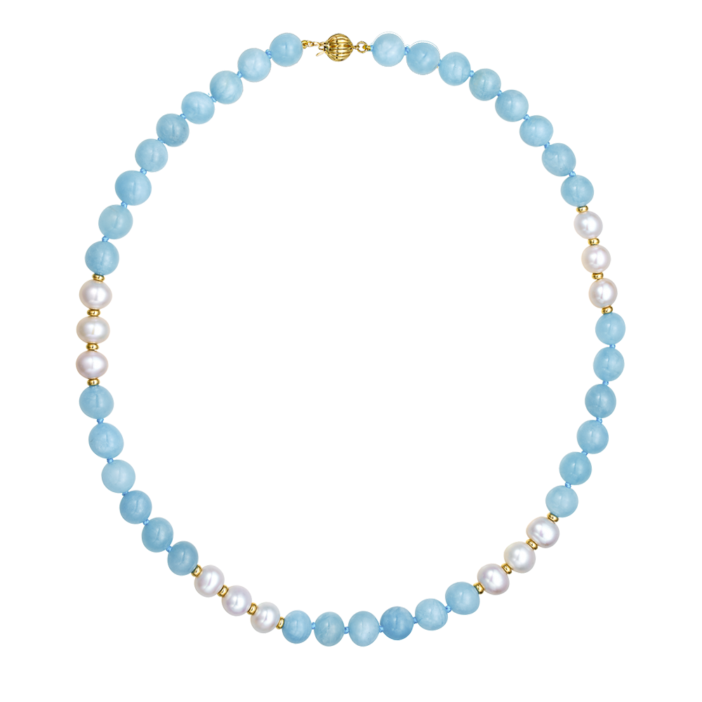 Κολιέ Μαργαριταρένιο με Aquamarine
