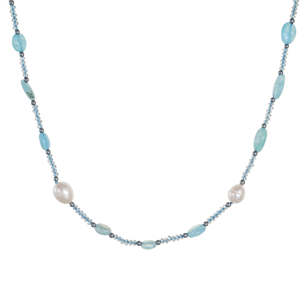 Κολιέ με Aquamarine και Μαργαριτάρια