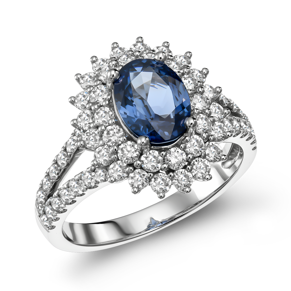 Ροζέτα Oval Cut με Μπλε Ζαφείρι και Διαμάντια