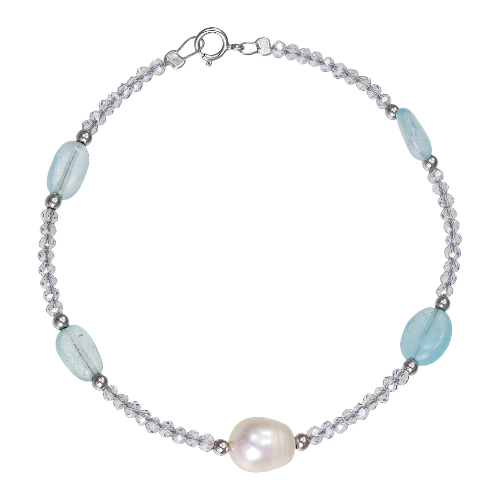 Βραχιόλι Γυναικείο με Aquamarine και Μαργαριτάρι