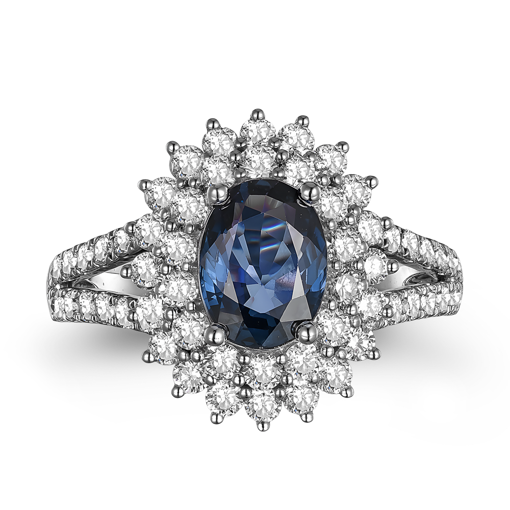 Ροζέτα Oval Cut με Μπλε Ζαφείρι και Διαμάντια
