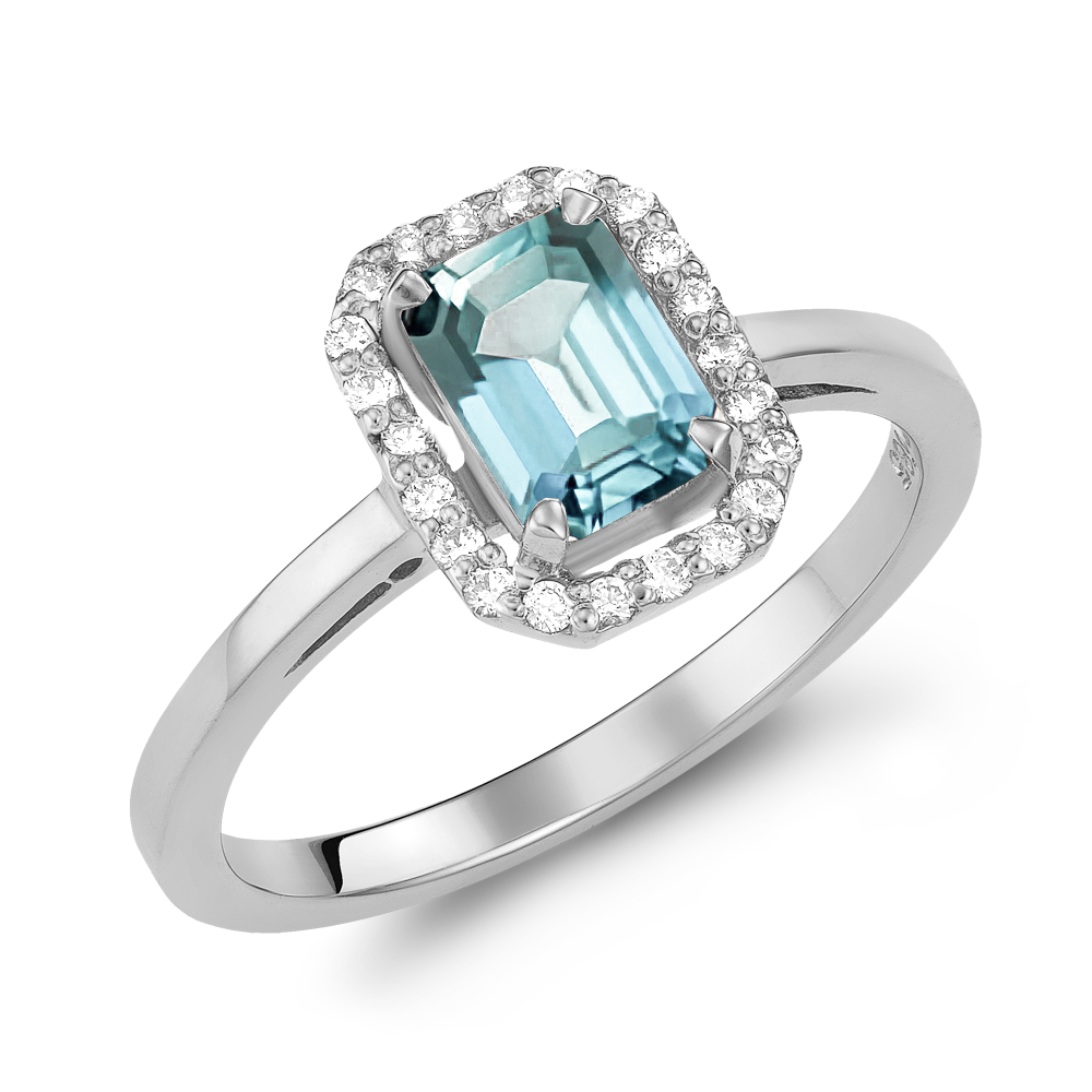 Δαχτυλίδι Emerald Cut Aquamarine και Διαμάντια