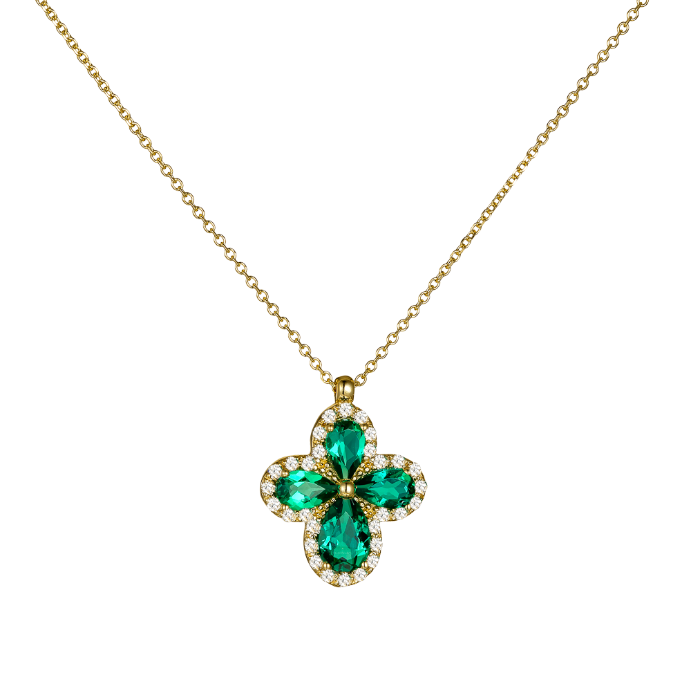 Σταυρός με Pear Cut Σμαράγδια και Διαμάντια 