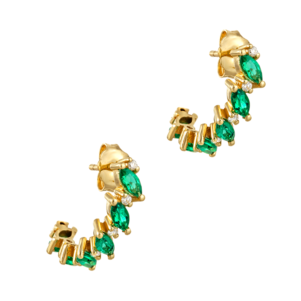 Χρυσοί Κρίκοι με Σμαράγδια και Διαμάντια