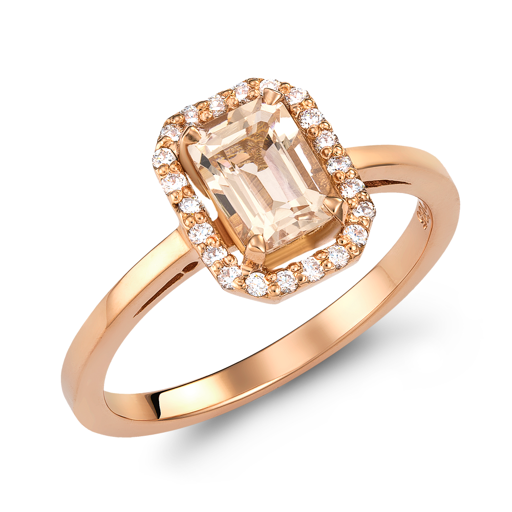 Δαχτυλίδι Γυναικείο με Emerald Cut Μοργκανίτη και Διαμάντια