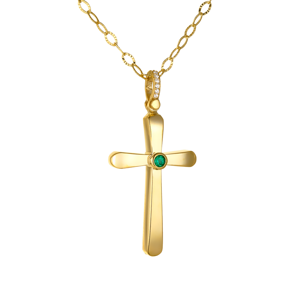 Σταυρός με Σμαράγδι 14 Καρατίων