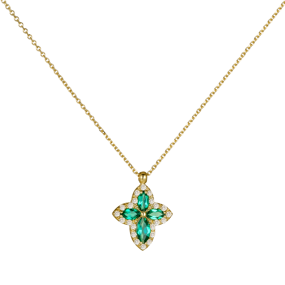 Σταυρός με Marquis Cut Σμαράγδια και Διαμάντια 