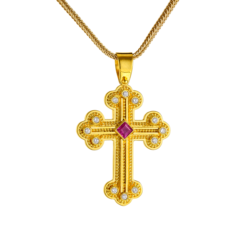 Βυζαντινός Σταυρός με Ρουμπίνι και Διαμάντια