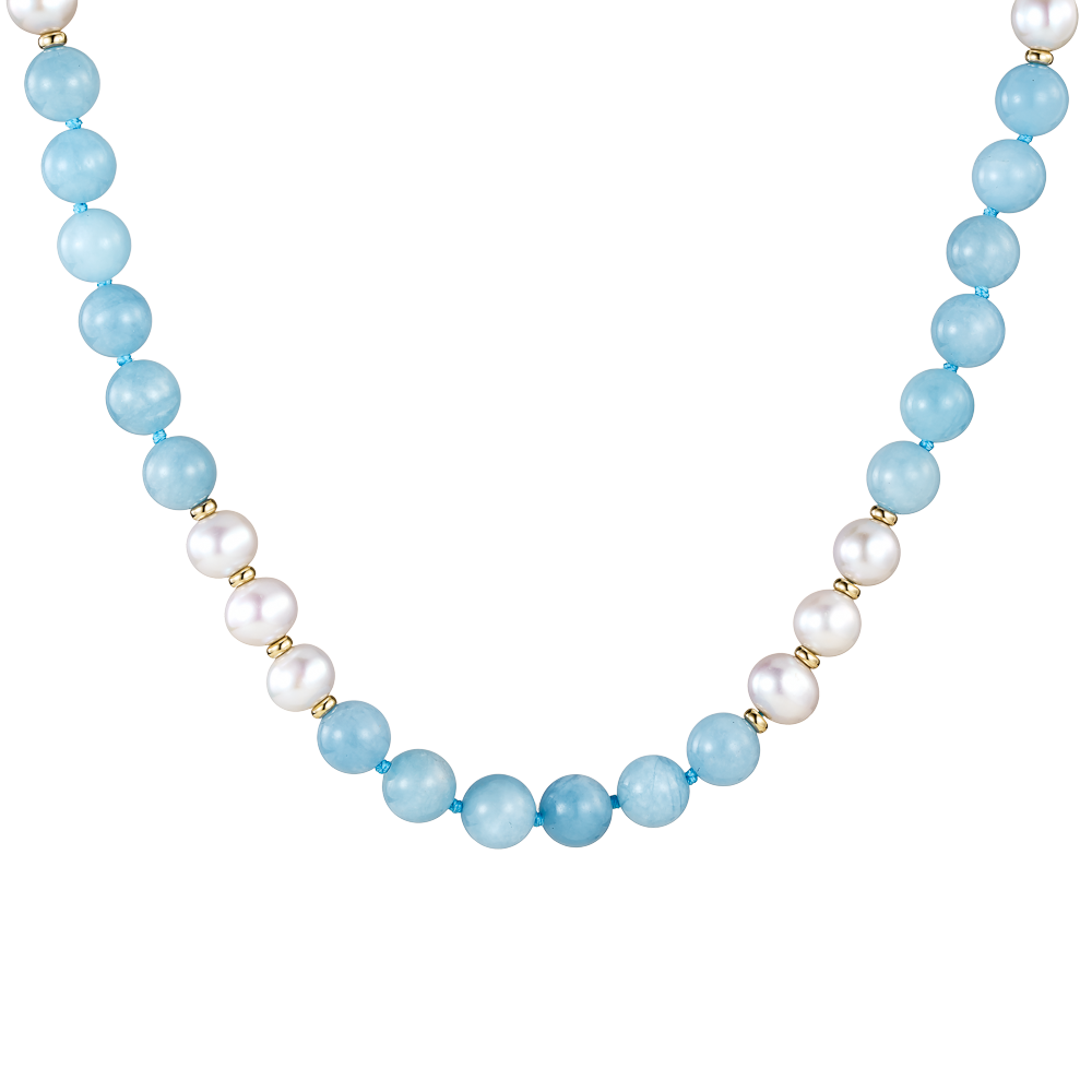 Κολιέ Μαργαριταρένιο με Aquamarine