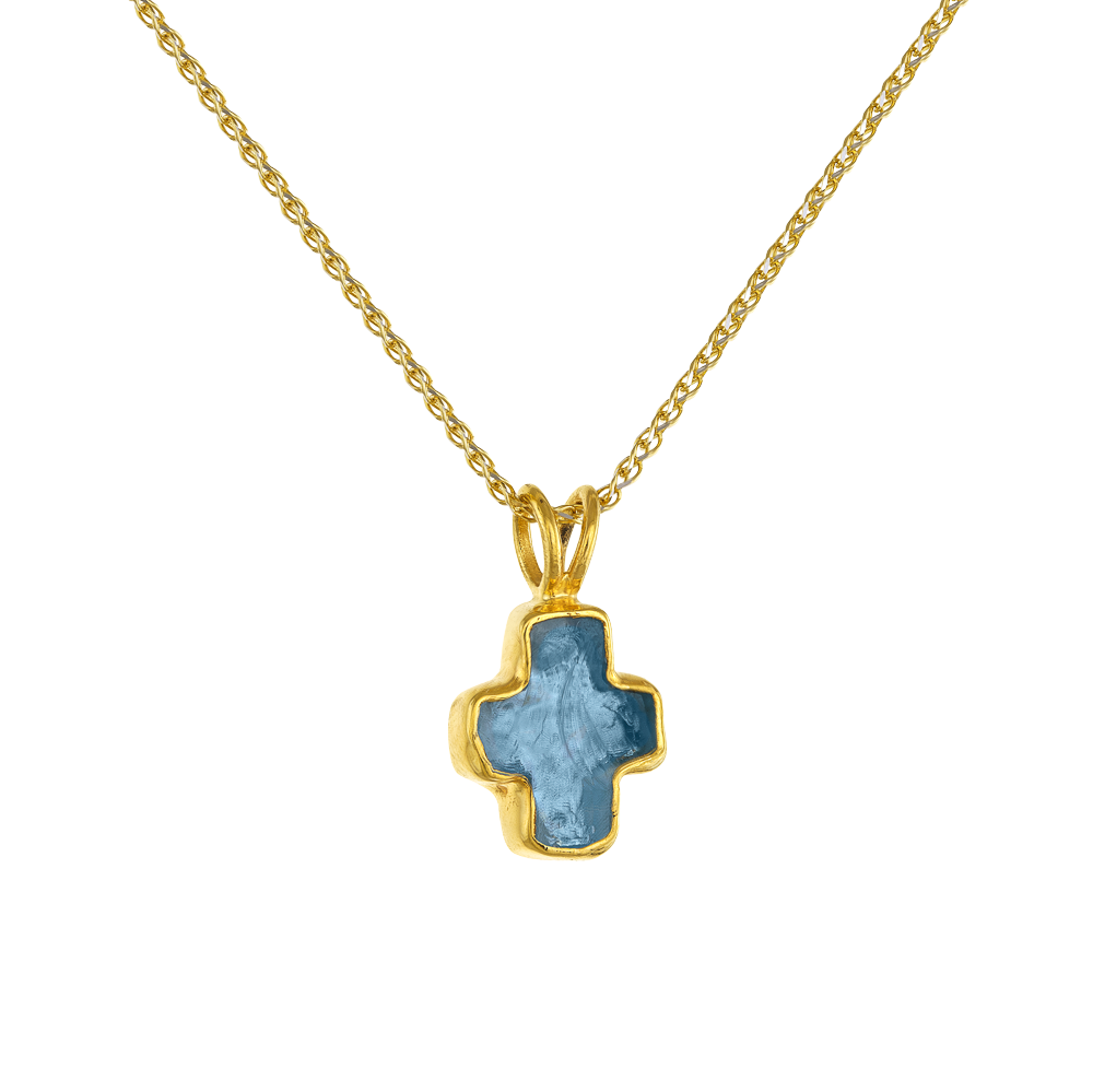 Χειροποίητος Σταυρός 18Καρατίων με Aquamarine
