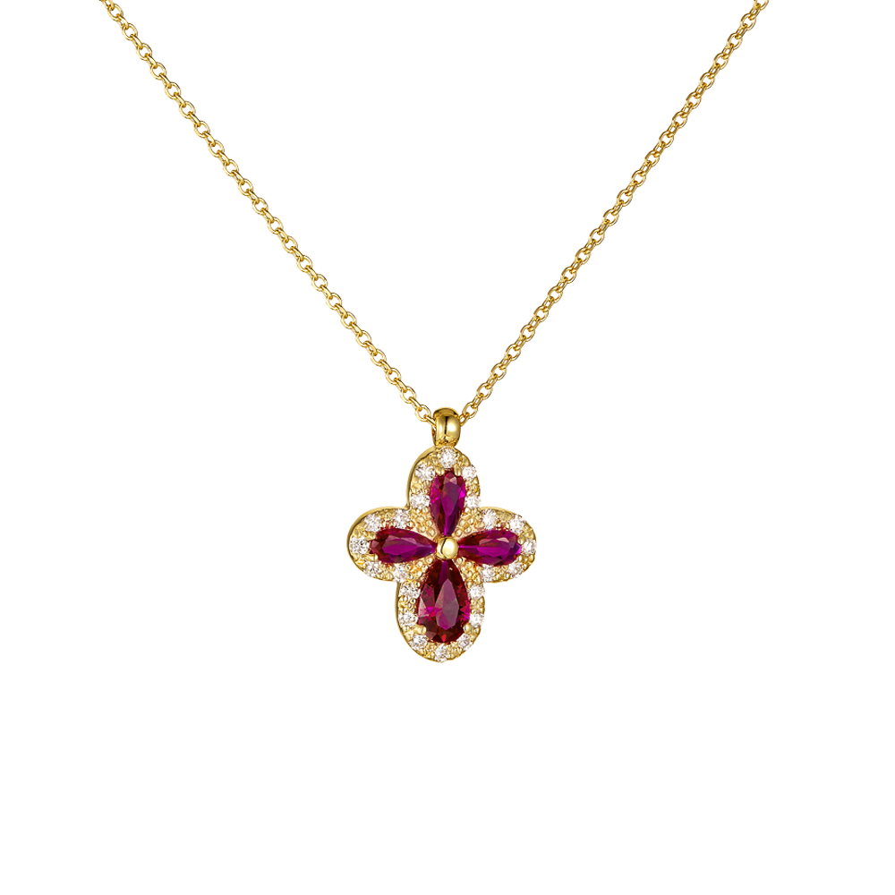 Σταυρός με Pear Cut Ρουμπίνια και Διαμάντια