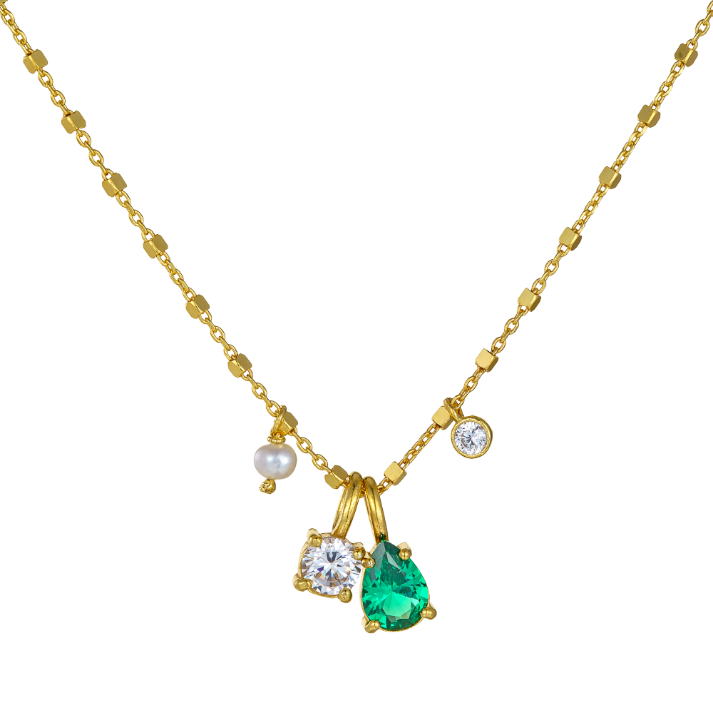 Κολιέ με Πράσινο Δάκρυ και Charms