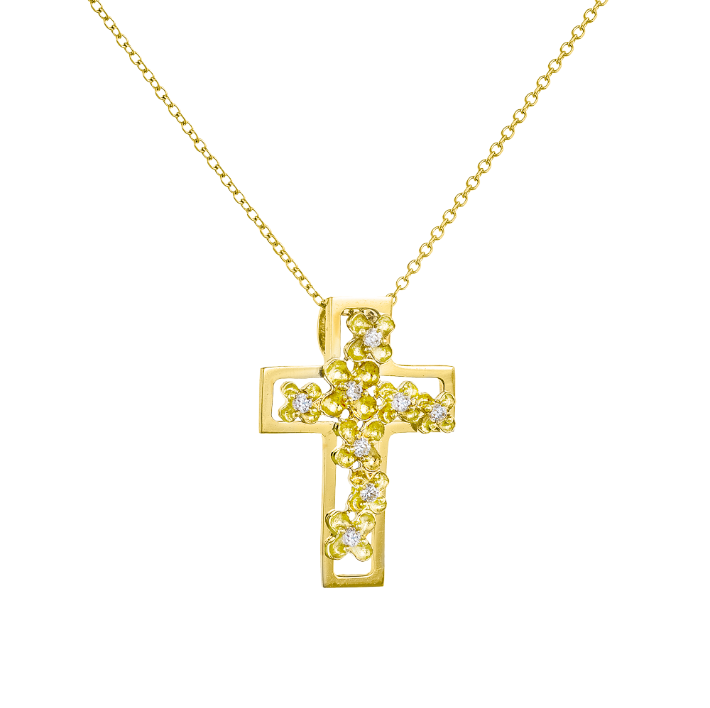 Σταυρουδάκι με Λουλούδια και Αλυσίδα