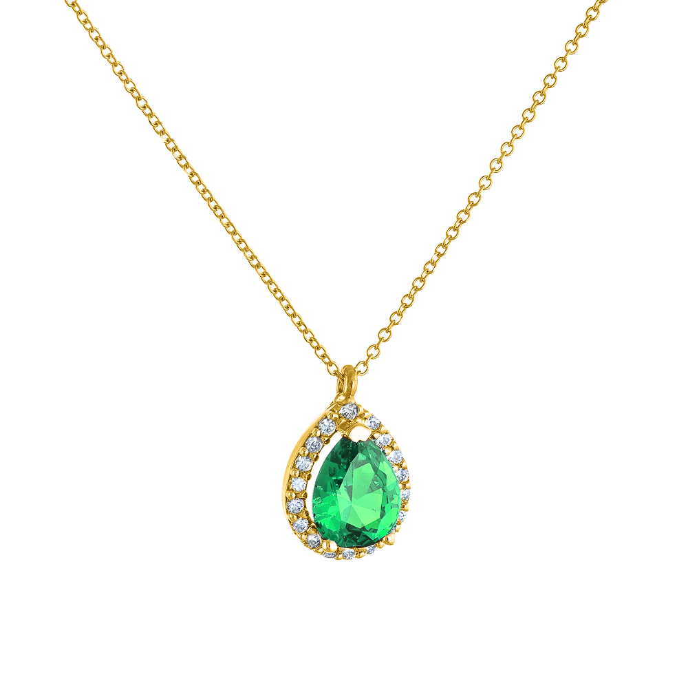 Χρυσό Κολιέ Πράσινη Ροζέτα Δάκρυ