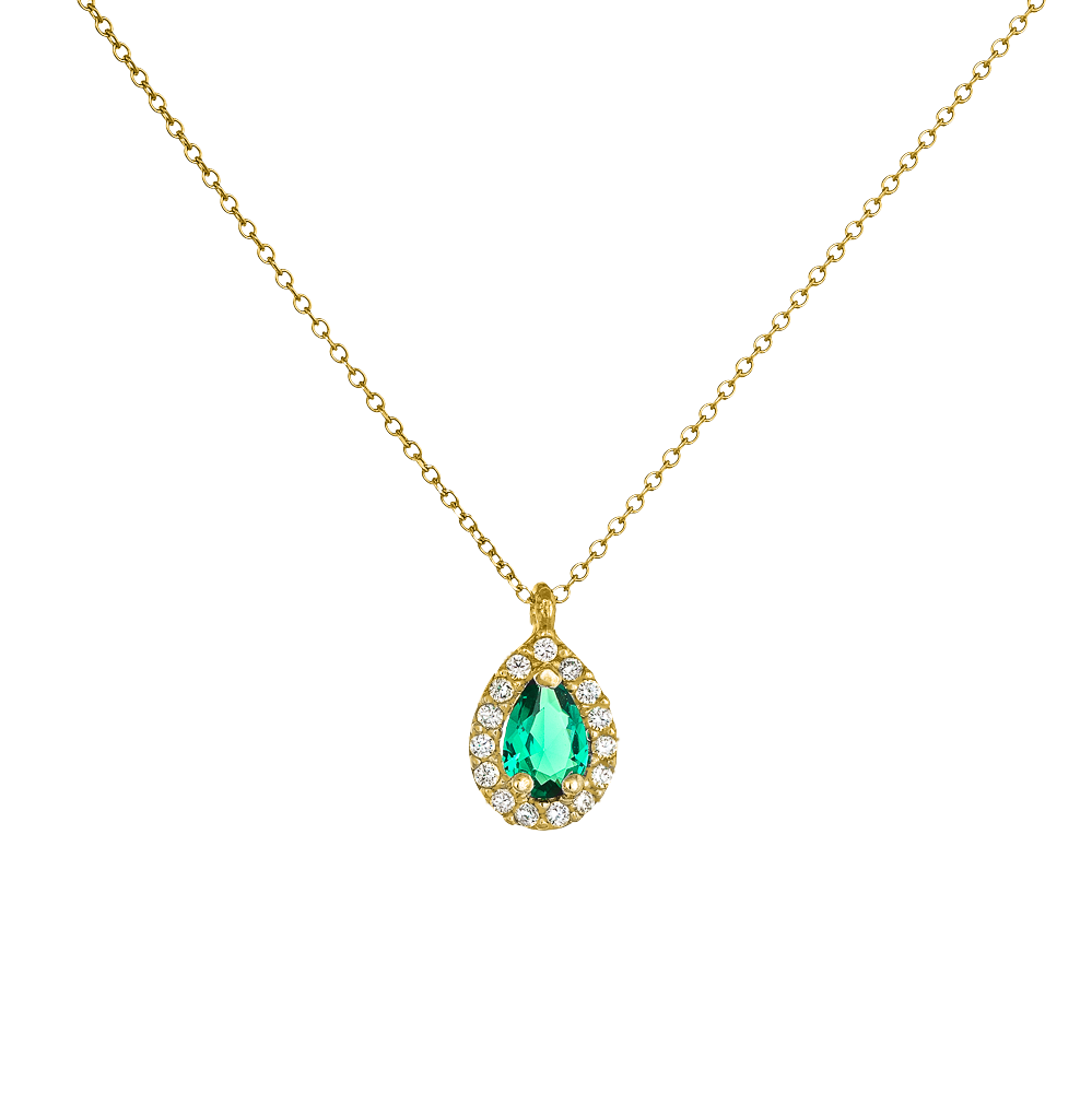 Χρυσό Κολιέ Πράσινη Ροζέτα Δάκρυ